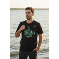 Glas Apparel 16MM black cotton t-shirt featuring a green vintage film camera graphic print on the chest