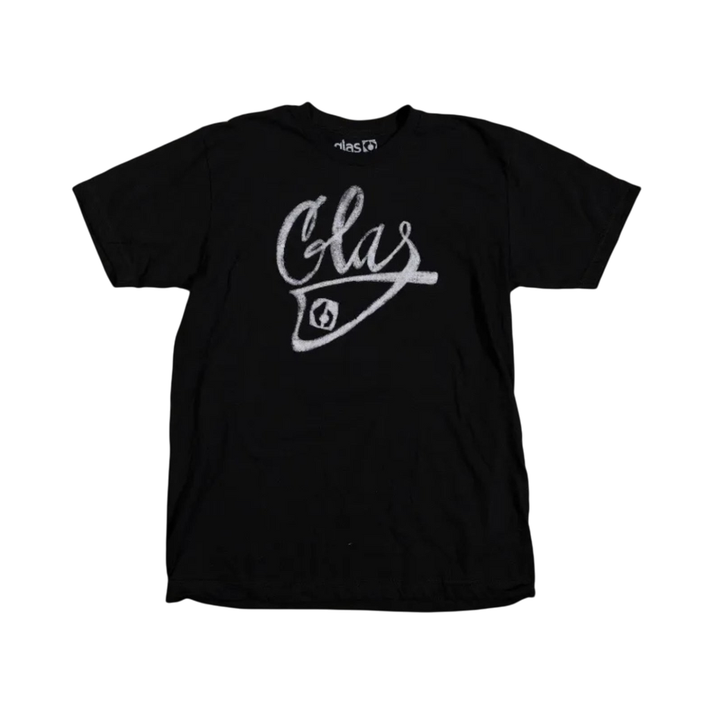 Glas Apparel Chalkie Tee in black 100% combed cotton featuring a white chalk-style graphic logo on the chest