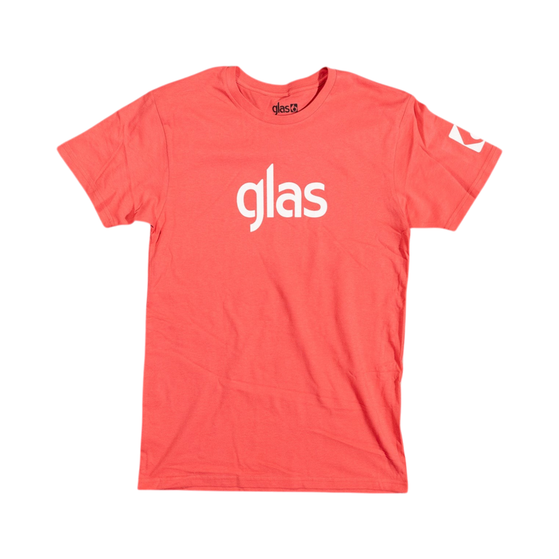 Glas Apparel coral red combed cotton t-shirt with white logo print on chest and sleeve