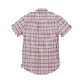 Glas Apparel Hayes short sleeve shirt in a multi-colored plaid pattern made from 100% combed cotton, back view.