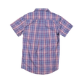 Glas Apparel Hayes short sleeve shirt in a blue and pink plaid pattern made from 100% combed cotton, back view.