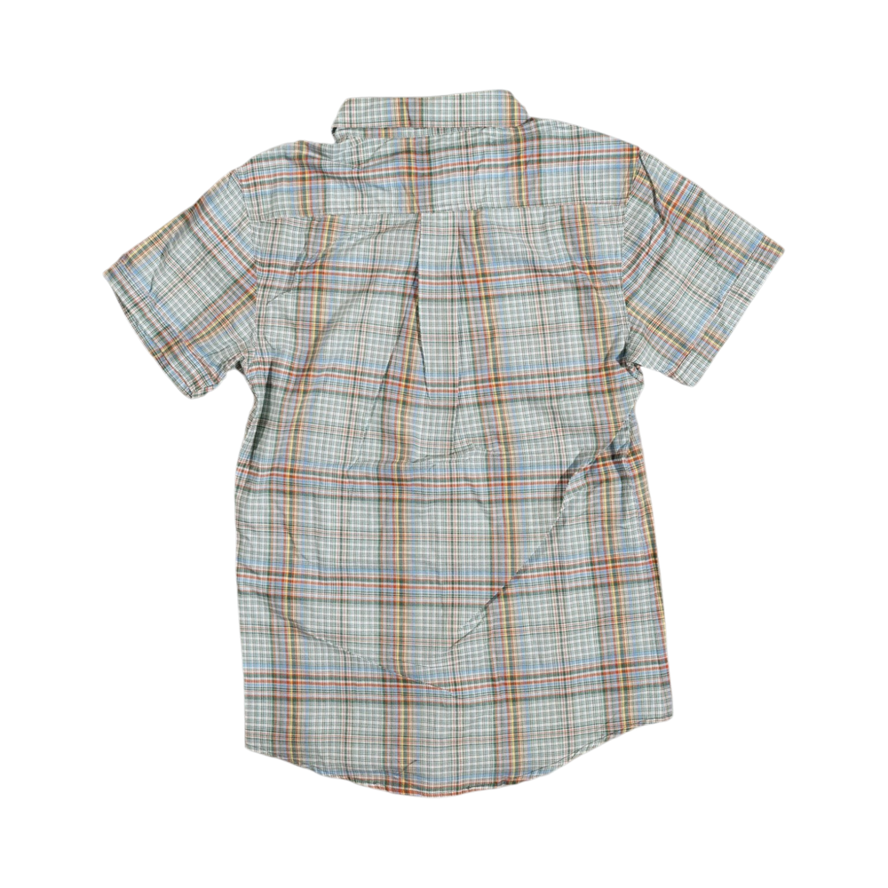 Glas Apparel Hayes short sleeve shirt in a light blue and tan plaid pattern made from 100% combed cotton