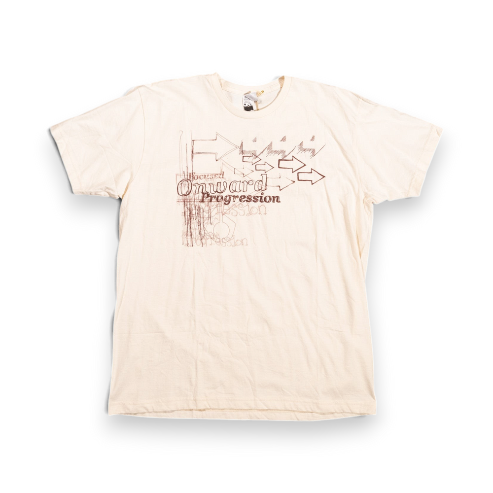 Glas Apparel Onward Progression cream 100% combed cotton t-shirt with brown directional graphic print