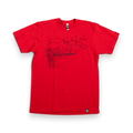 Glas Apparel red 100% combed cotton t-shirt featuring Onward Progression directional graphic artwork