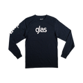 Glas Apparel navy blue long sleeve cotton shirt with white Glas logo on the chest and sleeve
