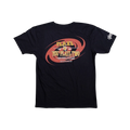 Glas Apparel black cotton t-shirt featuring a retro 90s surf video graphic on the back and logo on the sleeve.